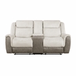 Pemberly Row Dual-Fabric Chenille Dual Reclining Loveseat with Console in Beige