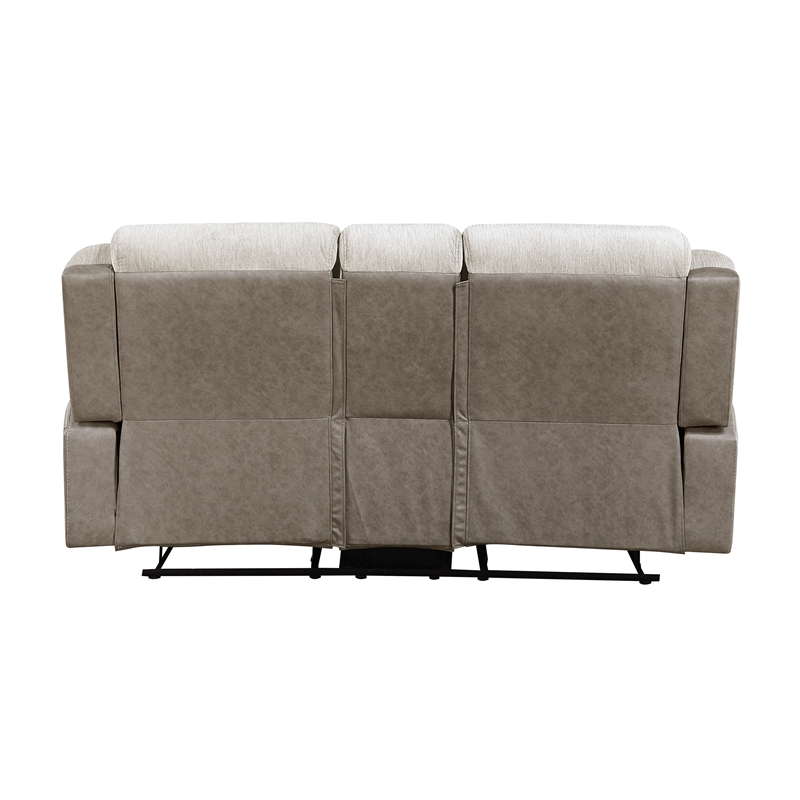 Pemberly Row Chenille & Microfiber Dual Reclining Loveseat with Console in Beige