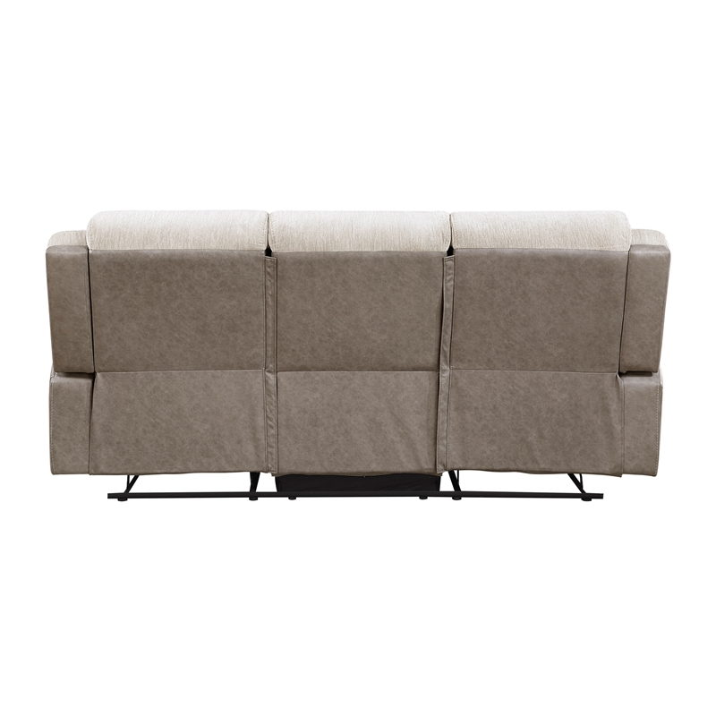 Pemberly Row Chenille & Microfiber Dual Reclining Loveseat with Console in Beige