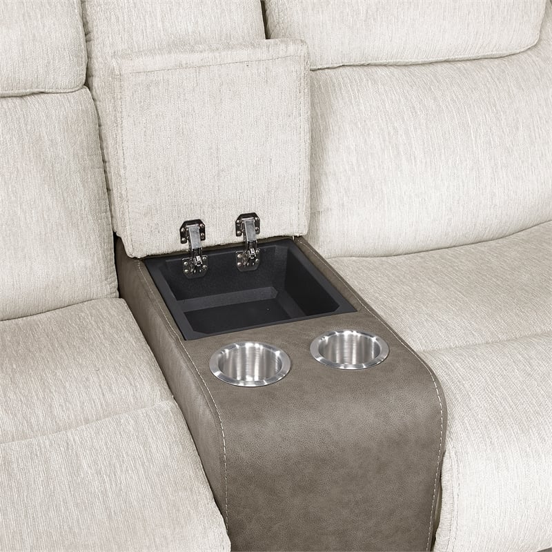 Pemberly Row Chenille and Microfiber Dual Reclining Sofa 300 lbs in Beige
