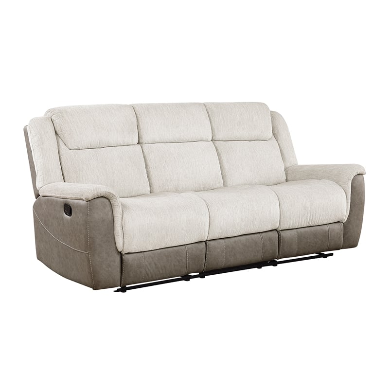Pemberly Row Chenille and Microfiber Dual Reclining Sofa 300 lbs in Beige