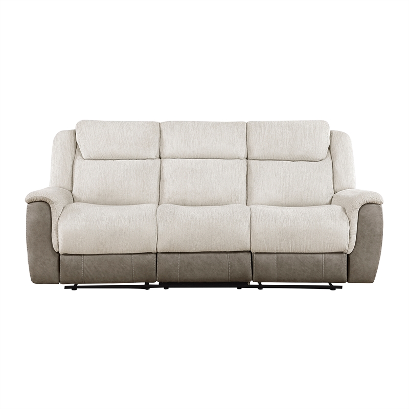 Pemberly Row Chenille and Microfiber Dual Reclining Sofa 300 lbs in Beige
