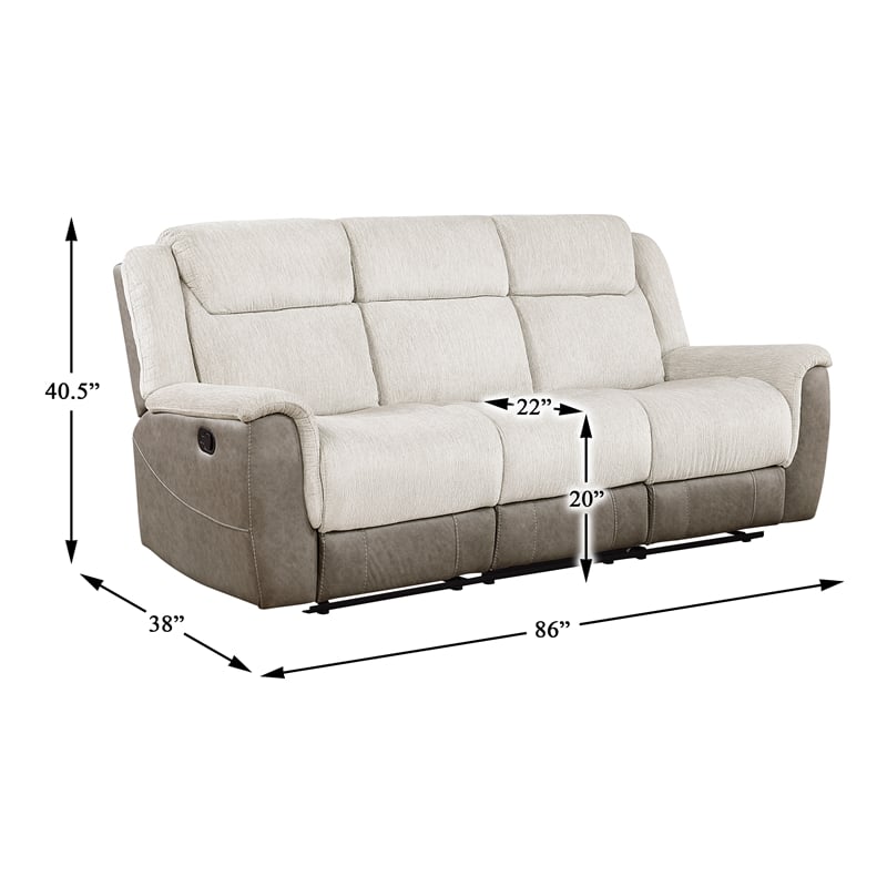 Pemberly Row Chenille and Microfiber Dual Reclining Sofa 300 lbs in Beige