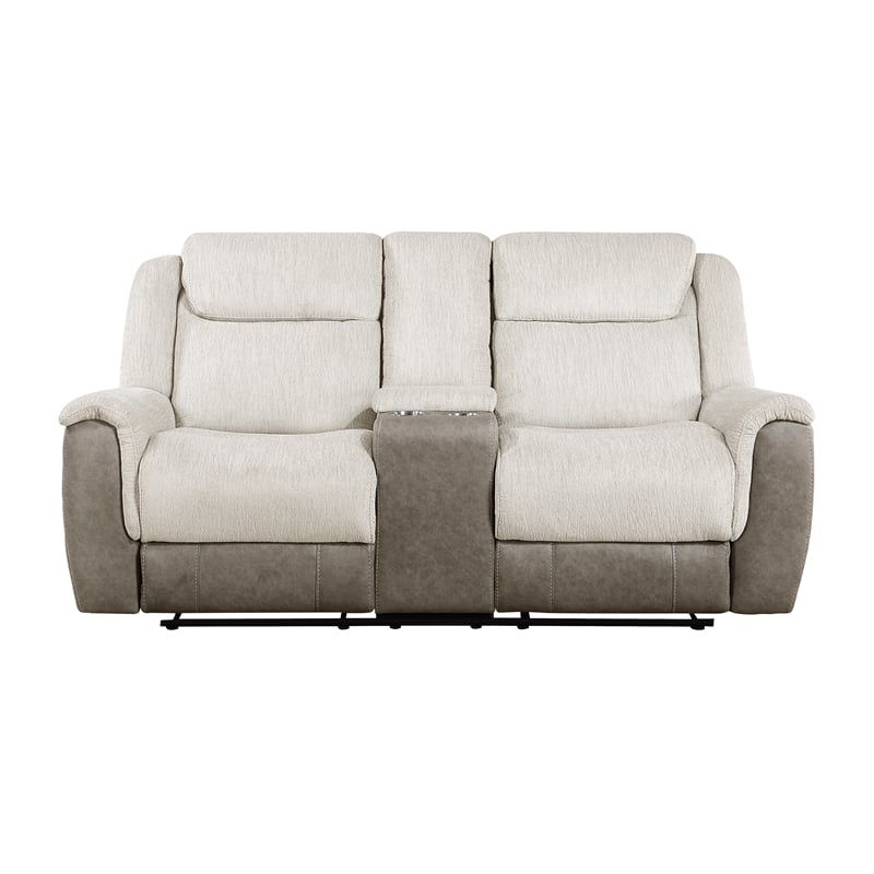 Pemberly Row Chenille and Microfiber Dual Reclining Sofa 300 lbs in Beige