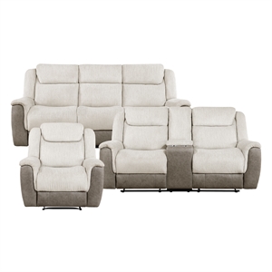 Pemberly Row Chenille and Microfiber Dual Reclining Sofa 300 lbs in Beige