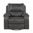 Pemberly Row Faux Leather Swivel Glider Recliner with Nailhead 300 lbs in Gray