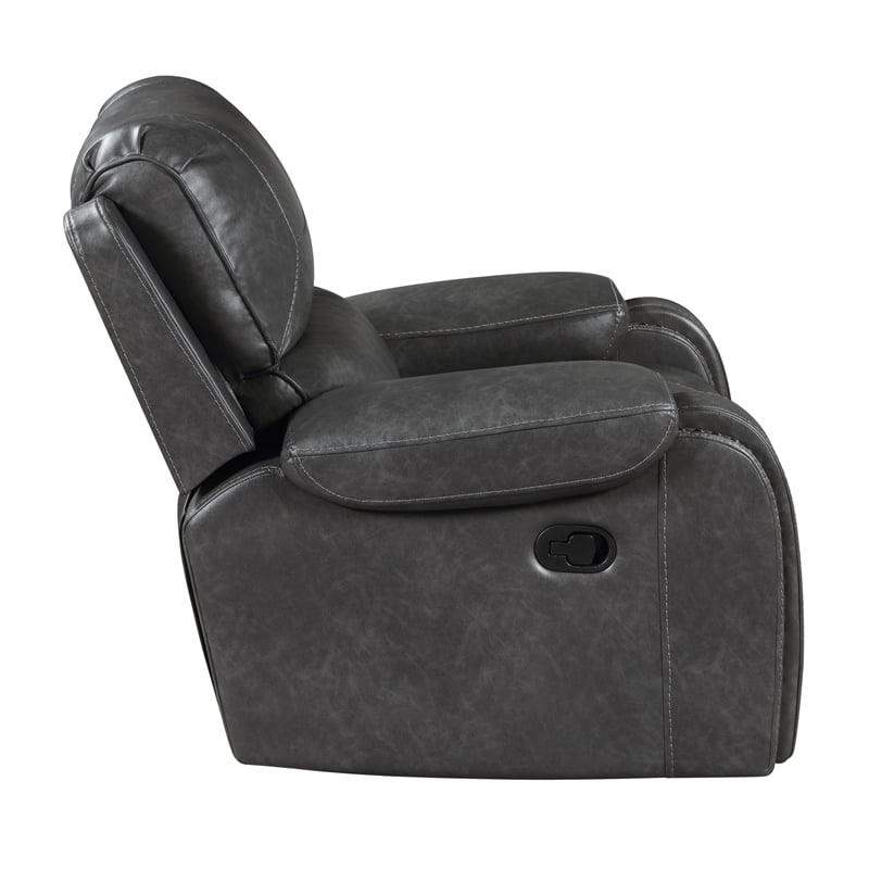 Pemberly Row Faux Leather Swivel Glider Recliner with Nailhead 300 lbs in Gray