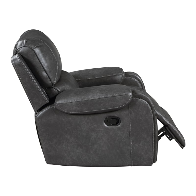 Pemberly Row Faux Leather Swivel Glider Recliner with Nailhead 300 lbs in Gray
