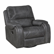 Pemberly Row Faux Leather Swivel Glider Recliner with Nailhead 300 lbs in Gray