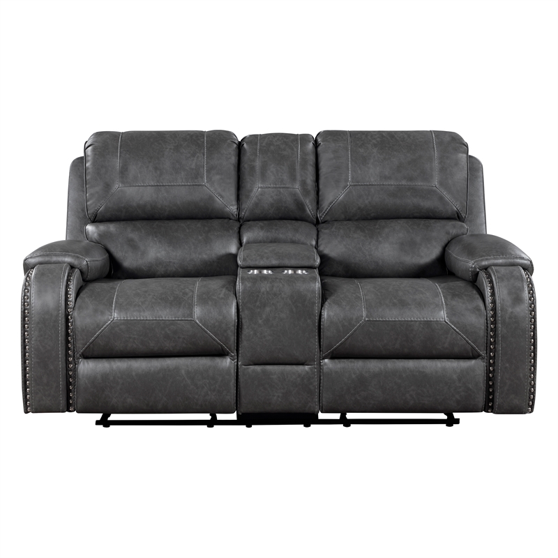 Pemberly Row Dual Glider Reclining Loveseat with Console USB in Gray