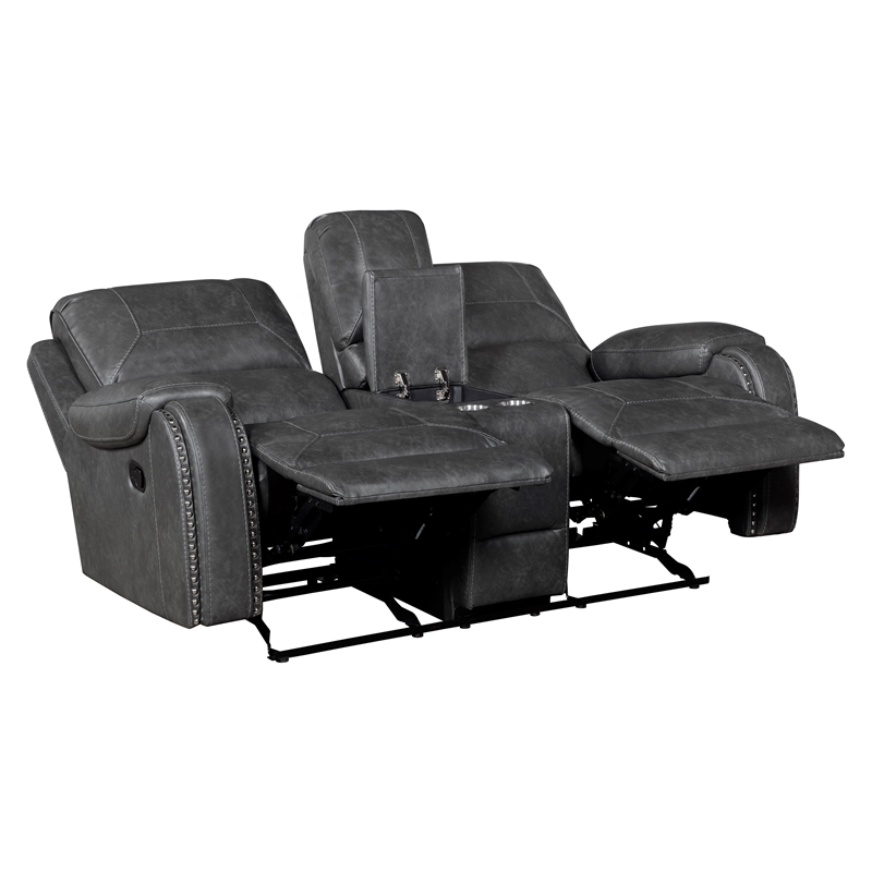 Pemberly Row Dual Glider Reclining Loveseat with Console USB in Gray