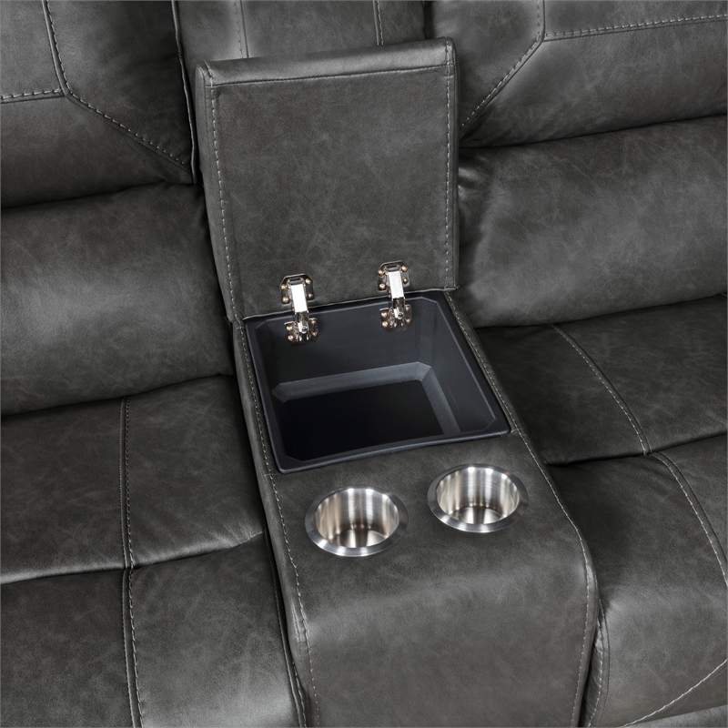 Pemberly Row Dual Glider Reclining Loveseat with Console USB in Gray