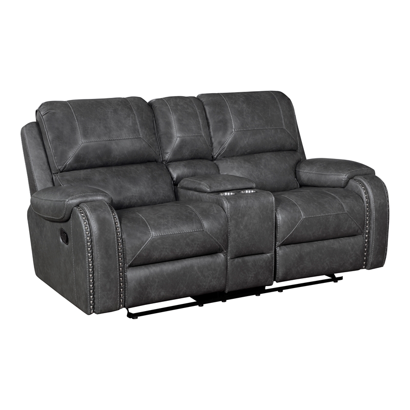 Pemberly Row Dual Glider Reclining Loveseat with Console USB in Gray
