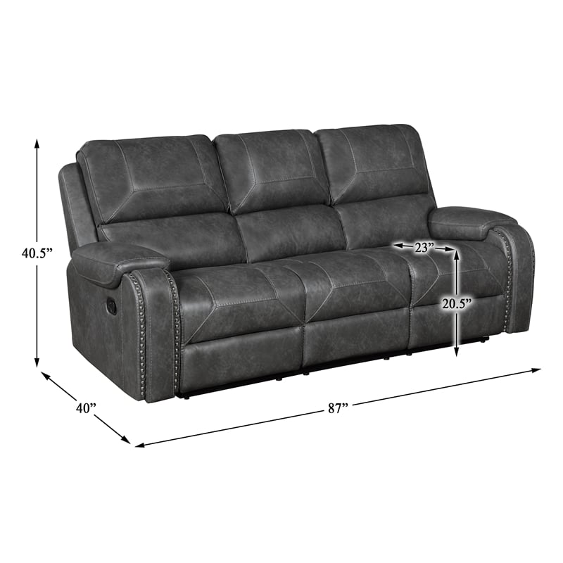 Pemberly Row Faux Leather Dual Reclining Sofa with Drop-Down Console USB in Gray