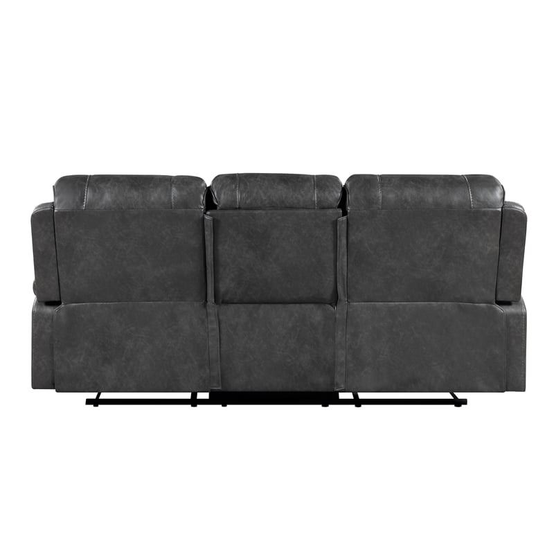 Pemberly Row Faux Leather Dual Reclining Sofa with Drop-Down Console USB in Gray