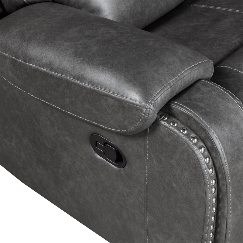 Pemberly Row Faux Leather Dual Reclining Sofa with Drop-Down Console USB in Gray