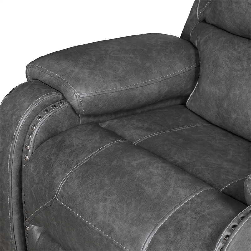 Pemberly Row Faux Leather Dual Reclining Sofa with Drop-Down Console USB in Gray