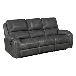 Pemberly Row Faux Leather Dual Reclining Sofa with Drop-Down Console USB in Gray