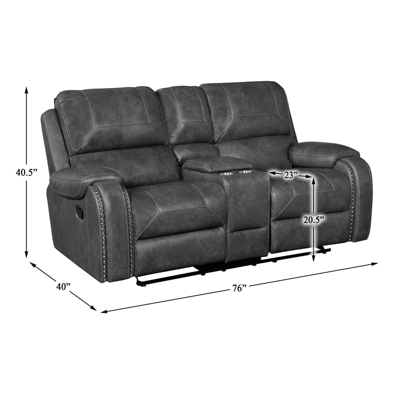Pemberly Row Faux Leather 2-Piece Reclining Sofa & Loveseat Set with USB in Gray