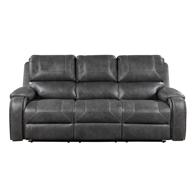 Pemberly Row Faux Leather 2-Piece Reclining Sofa & Loveseat Set with USB in Gray