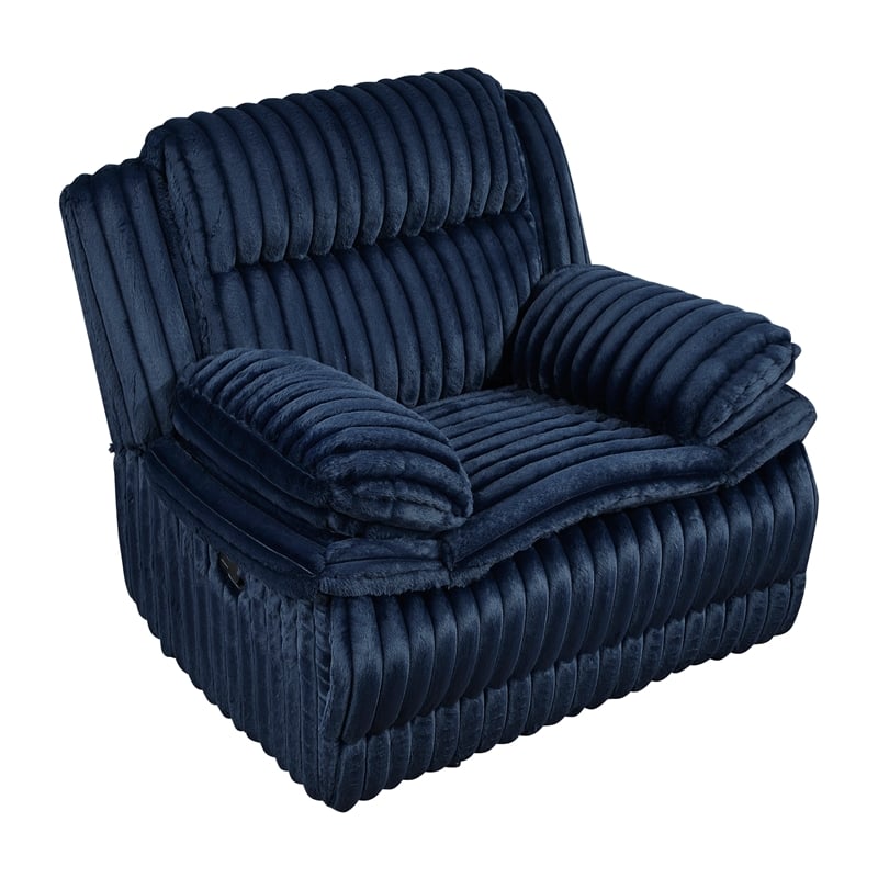 Pemberly Row Corduroy Glider Recliner with Tab Pull 300 lbs in Blue