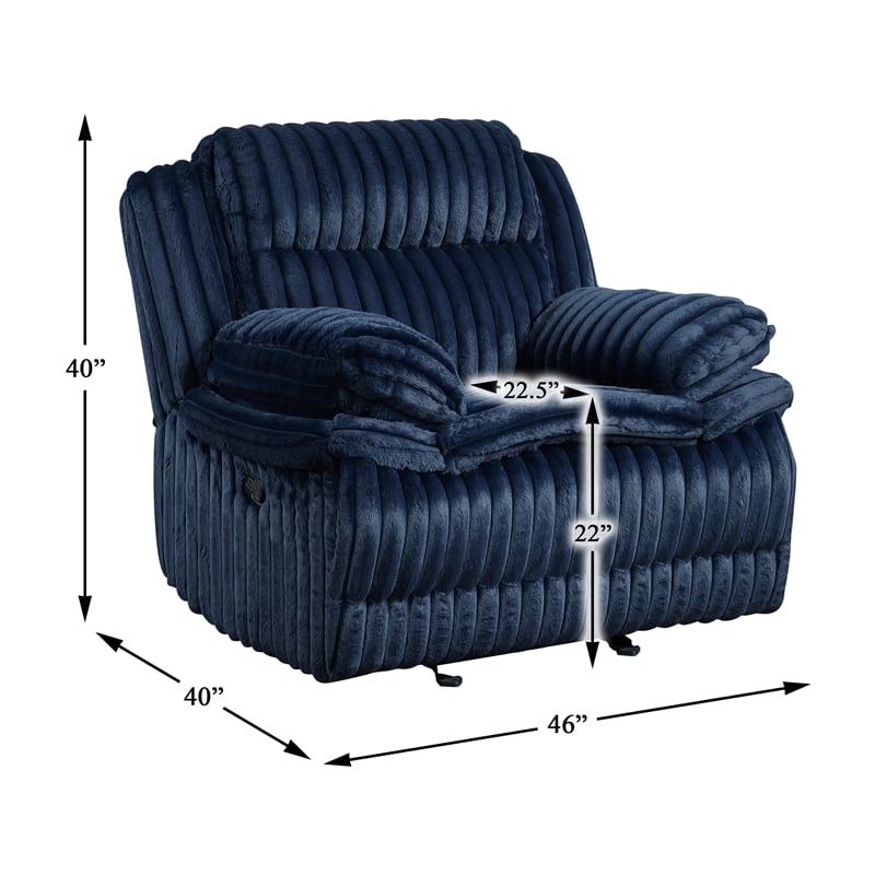 Pemberly Row Corduroy Glider Recliner with Tab Pull 300 lbs in Blue
