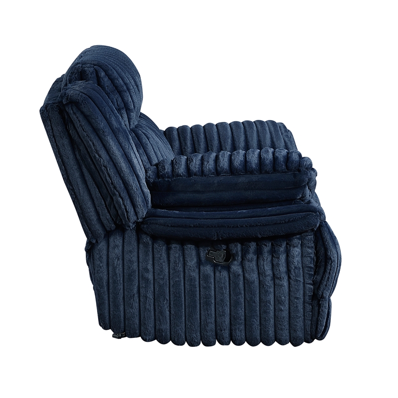 Pemberly Row Corduroy Glider Recliner with Tab Pull 300 lbs in Blue