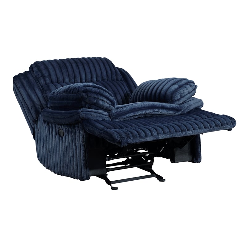 Pemberly Row Corduroy Glider Recliner with Tab Pull 300 lbs in Blue