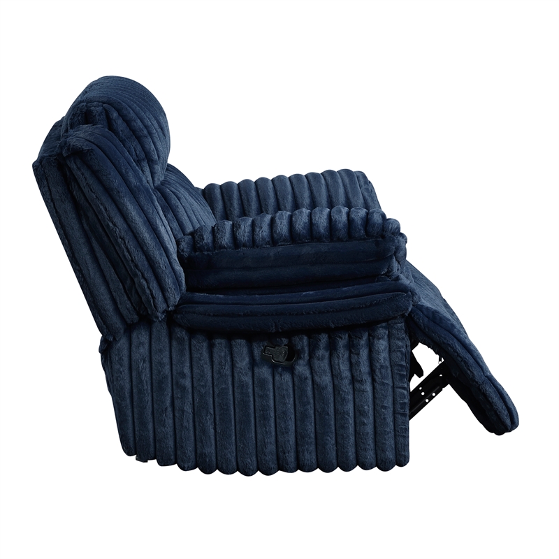 Pemberly Row Corduroy Glider Recliner with Tab Pull 300 lbs in Blue
