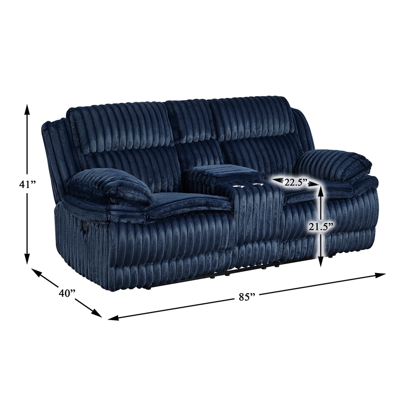 Pemberly Row Corduroy Dual Reclining Loveseat with Console 300 lbs in Blue