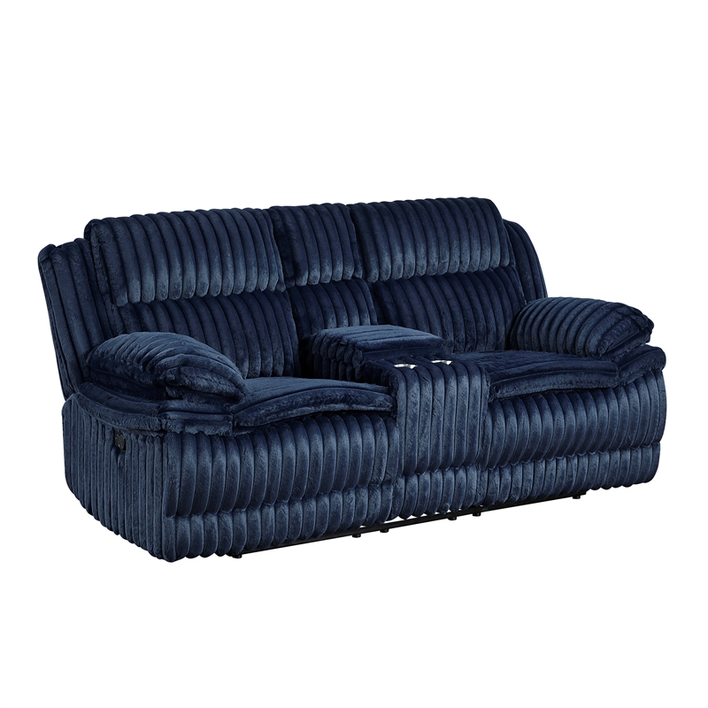 Pemberly Row Corduroy 2-Piece Reclining Sofa and Loveseat Set 300 lbs in Blue