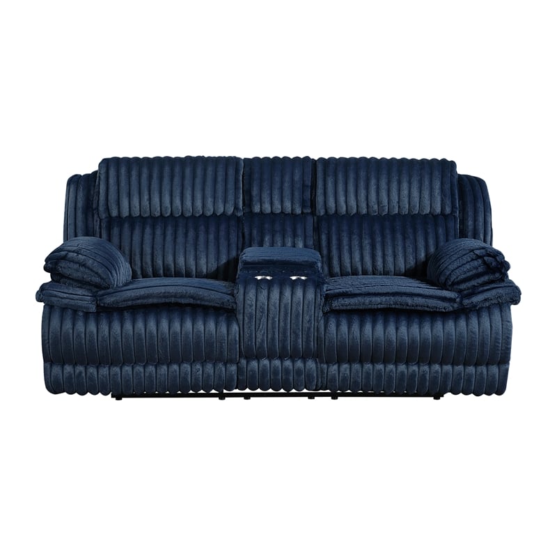 Pemberly Row Corduroy 2-Piece Reclining Sofa and Loveseat Set 300 lbs in Blue