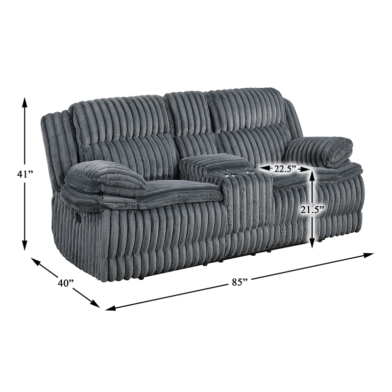 Pemberly Row Corduroy Dual Reclining Loveseat with Console 300 lbs in Dark Gray