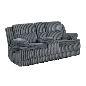 Pemberly Row Corduroy Dual Reclining Loveseat with Console 300 lbs in Dark Gray