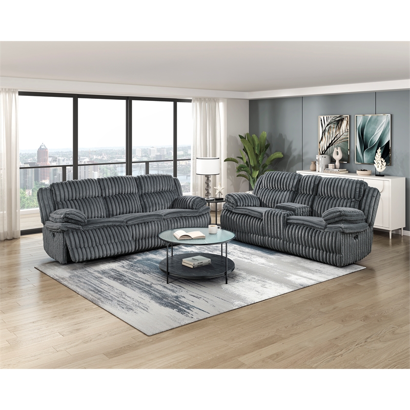 Pemberly Row Corduroy Dual Reclining Sofa 300 lbs per Seat in Dark Gray