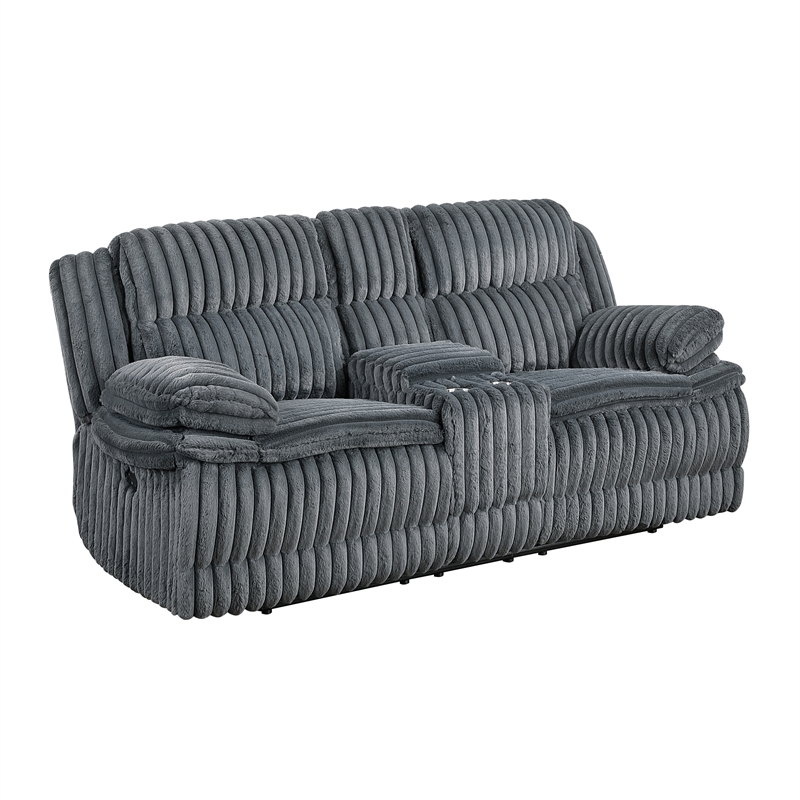 Pemberly Row Corduroy 2-Piece Reclining Sofa and Loveseat Set in Dark Gray