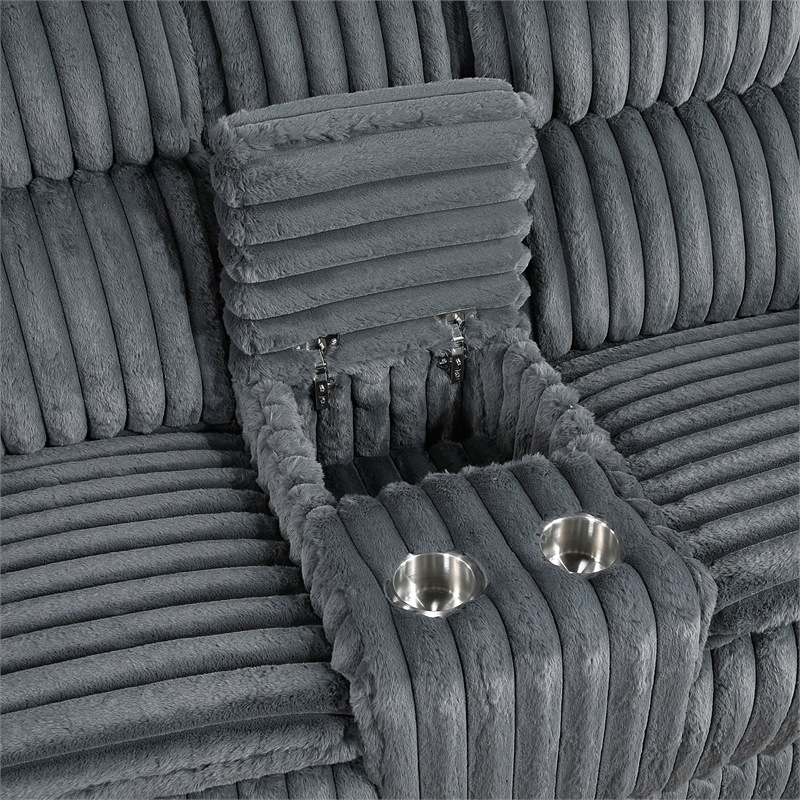 Pemberly Row Corduroy 2-Piece Reclining Sofa and Loveseat Set in Dark Gray