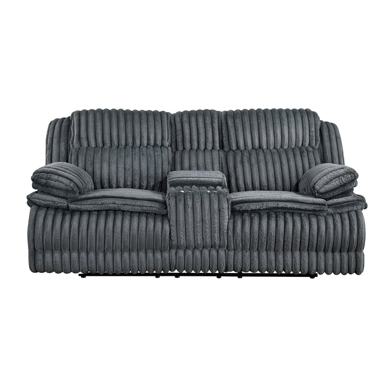 Pemberly Row Corduroy 2-Piece Reclining Sofa and Loveseat Set in Dark Gray