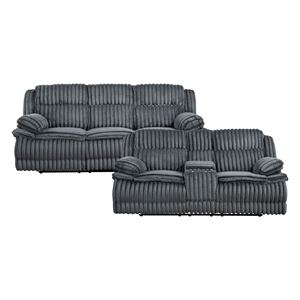 Pemberly Row Corduroy 2-Piece Reclining Sofa and Loveseat Set in Dark Gray