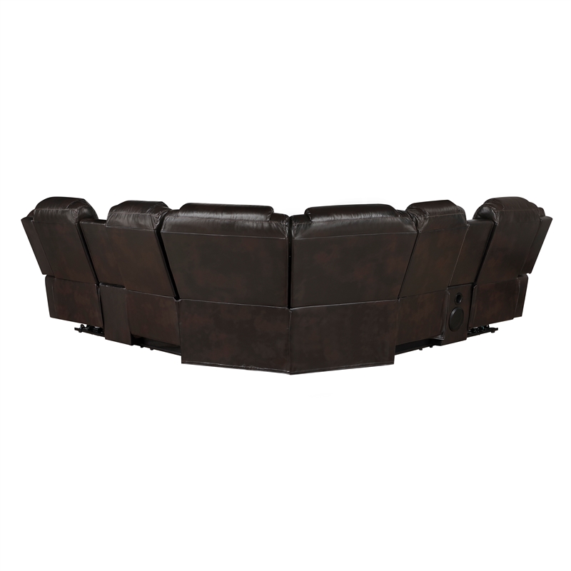 Pemberly Row Faux Leather Dark Brown 3-Piece Power Reclining Sectional with LED