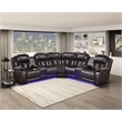 Pemberly Row Faux Leather Dark Brown 3-Piece Power Reclining Sectional with LED