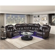 Pemberly Row Faux Leather Dark Brown 3-Piece Power Reclining Sectional with LED