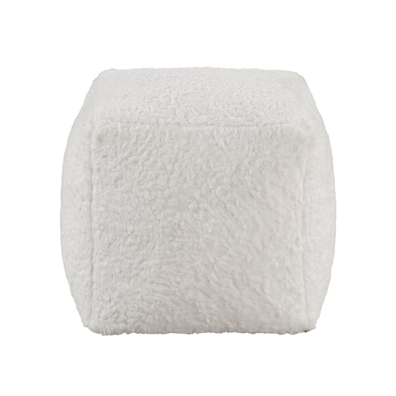 Pemberly Row Faux Fur Square Accent Pouf with Non-Slip Bottom in Off White