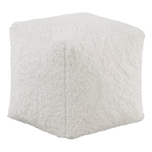 Pemberly Row Faux Fur Square Accent Pouf with Non-Slip Bottom in Off White