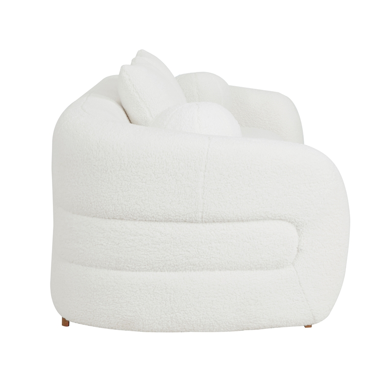 Pemberly Row Sherpa Fabric Sofa with Gold Finish Base and 4 Pillows in White