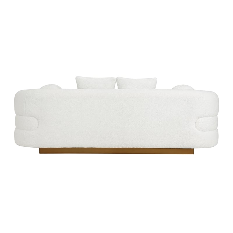 Pemberly Row Sherpa Fabric Sofa with Gold Finish Base and 4 Pillows in White