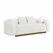 Pemberly Row Sherpa Fabric Sofa with Gold Finish Base and 4 Pillows in White