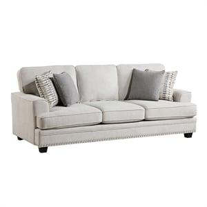 Pemberly Row Chenille Sofa with Nailhead Trim and 4 Pillows in Sand
