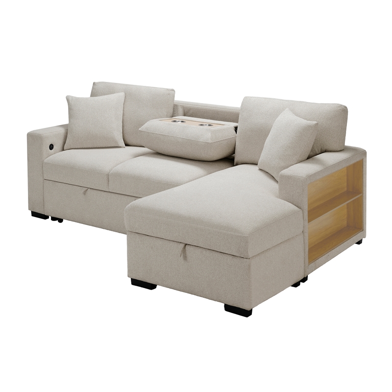 Pemberly Row Boucle Sectional with Right Chaise Pull-Out Bed and USB in Beige