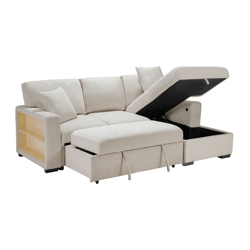 Pemberly Row Boucle Sectional with Right Chaise Pull-Out Bed and USB in Beige